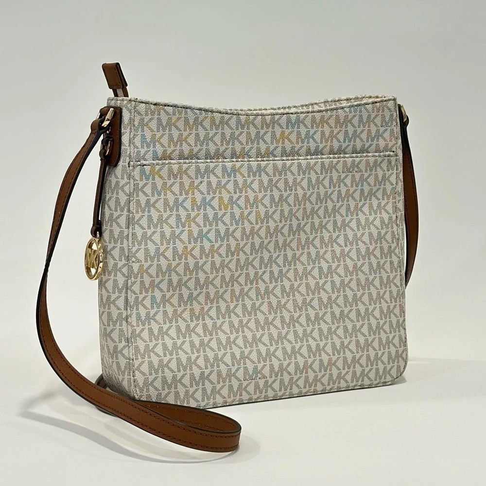 Michael Kors White Logo Crossbody with Brown Strap
